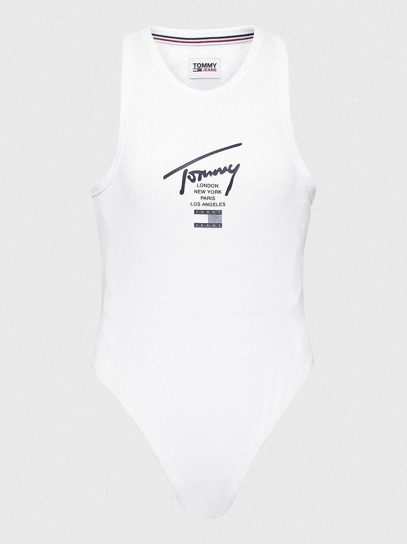 Női Tommy Hilfiger Logo Tank Bodysuit Póló Fehér | HU 460XYU